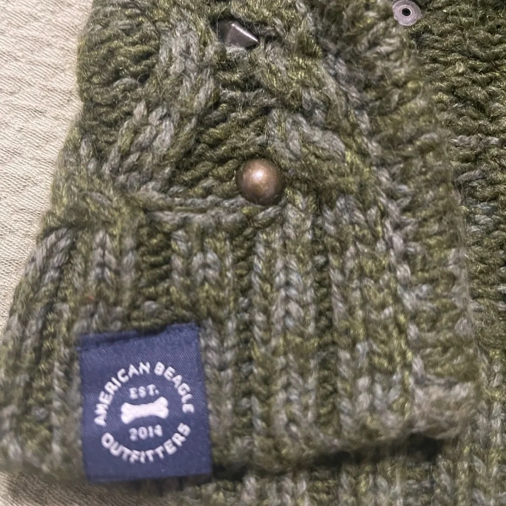 American Beagle Outfitters olive green dog sweater with studs